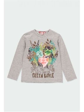 Kids Grey Long-Sleeve Graphic Tee - Green Battle Print